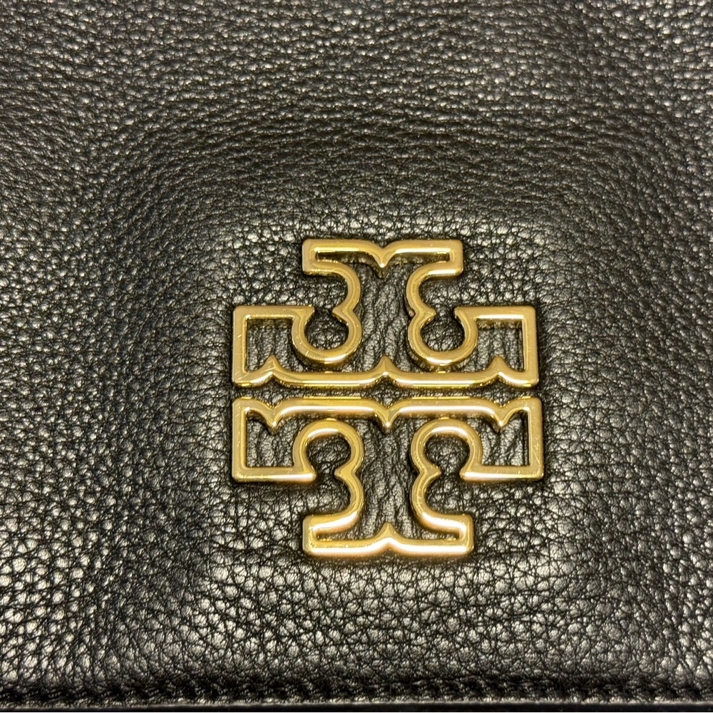 Tory Burch Britten Fold Over Messenger Black Leather Crossbody Purse - Picture 16 of 16